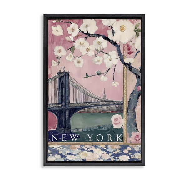 Stupell Industries New York Spring Tree Black Framed Floater Canvas Wall Art, design by Annabelle Hall