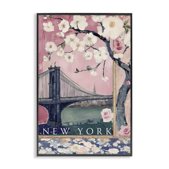 Stupell Industries New York Spring Tree Black Framed Giclee Art, design by Annabelle Hall