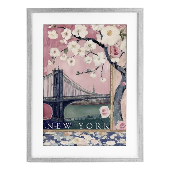 Stupell Industries New York Spring Tree Gray Framed Print Under Glass, design by Annabelle Hall