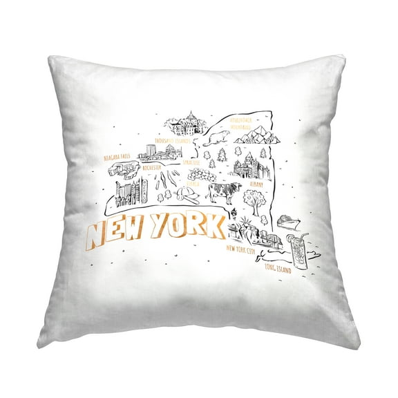 Stupell Industries New York State Landmarks Doodle Map Square Decorative Printed Throw Pillow, 18 x 18,