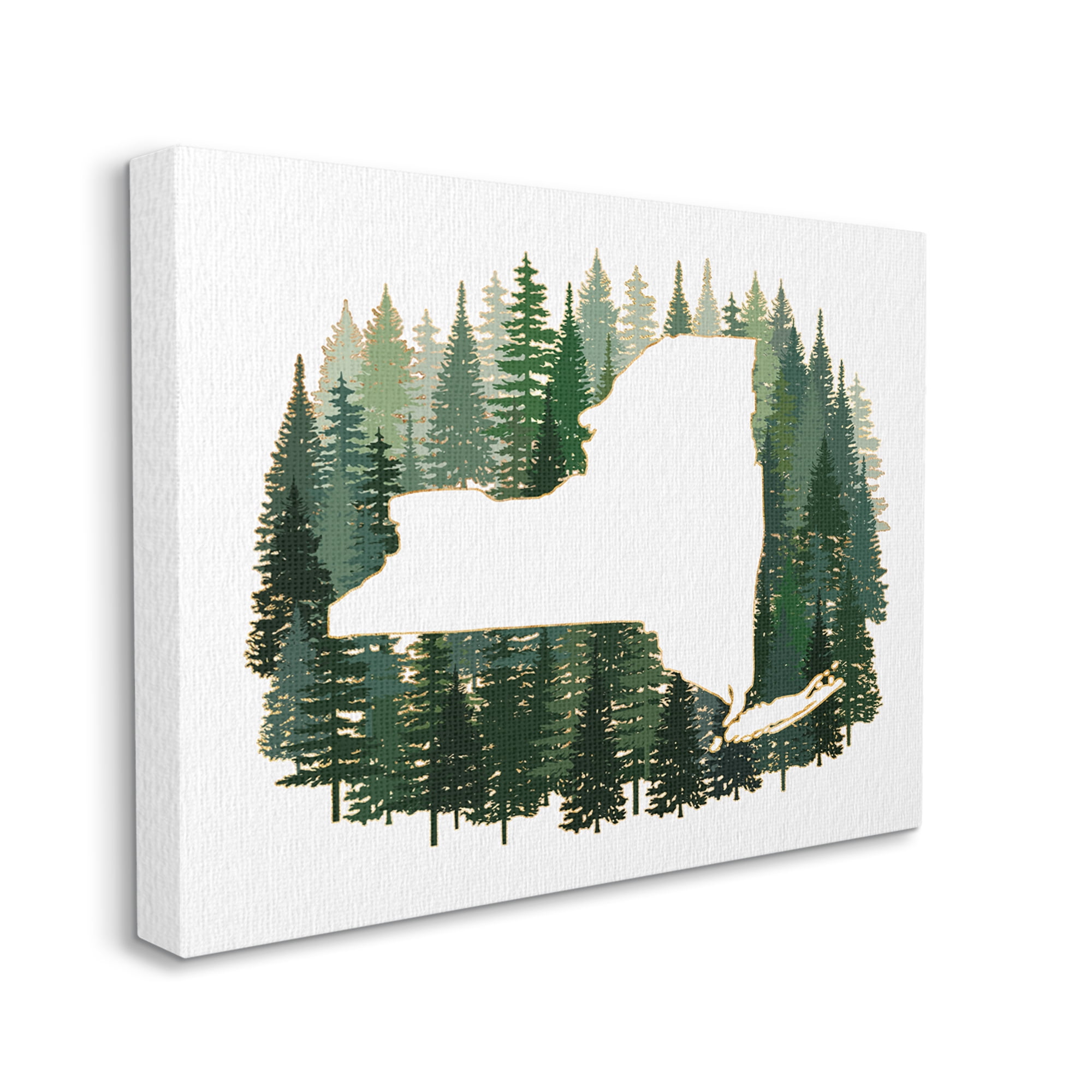 Stupell Industries New York State Outline Green Forest Pine Trees Town & City Painting Gallery Wrapped Canvas Art Print Wall Art, 24 x 30