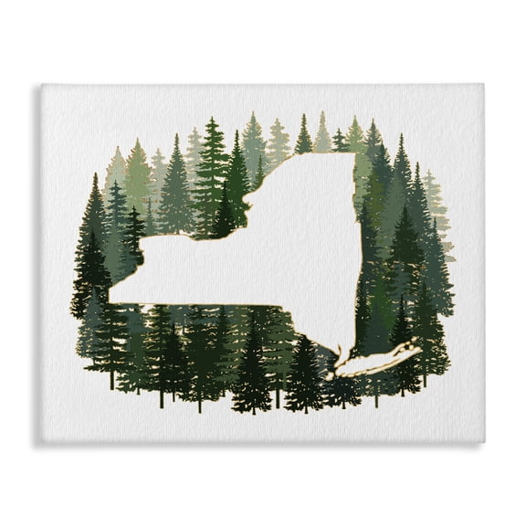 Stupell Industries Farmhouse New York State Outline Green Forest Pine Trees Canvas Art, 40 x 30, by Ziwei Li