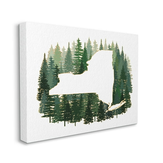 Stupell Industries New York State Outline Green Forest Pine Trees Town & City Painting Gallery Wrapped Canvas Art Print Wall Art, 30 x 40