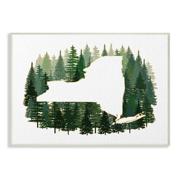 Stupell Industries New York State Outline Green Forest Pine Trees Town & City Painting Unframed Art Print Wall Art, 13 x 19