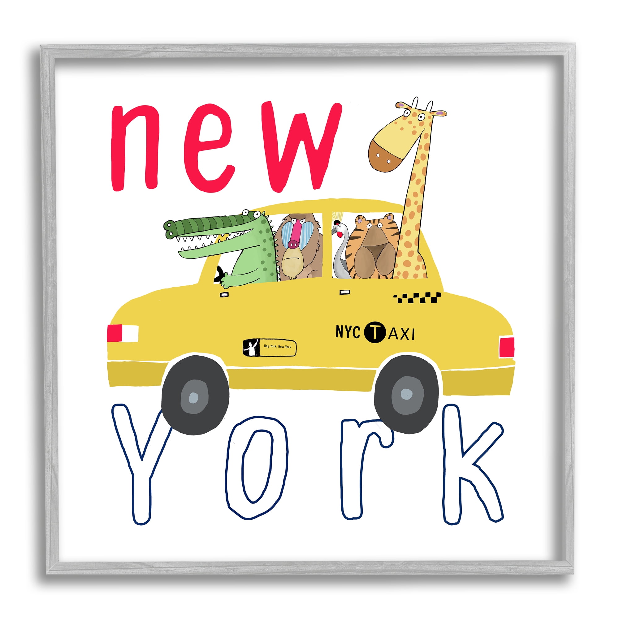 Stupell Industries New York Taxi Animals Animals & Insects Painting Gray Framed Art Print Wall Art, 12 x 12
