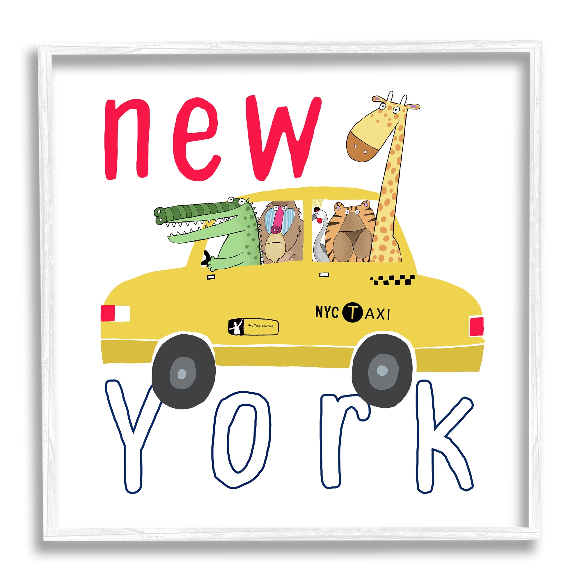 Stupell Industries New York Taxi Animals Animals & Insects Painting White Framed Art Print Wall Art, 12 x 12