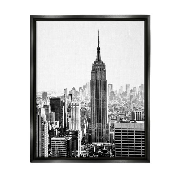 Stupell Industries New York Urban City Skyscrapers Downtown Skyline Photograph Jet Black Floating Framed Canvas Print Wall Art, Design by Bill Carson Photography