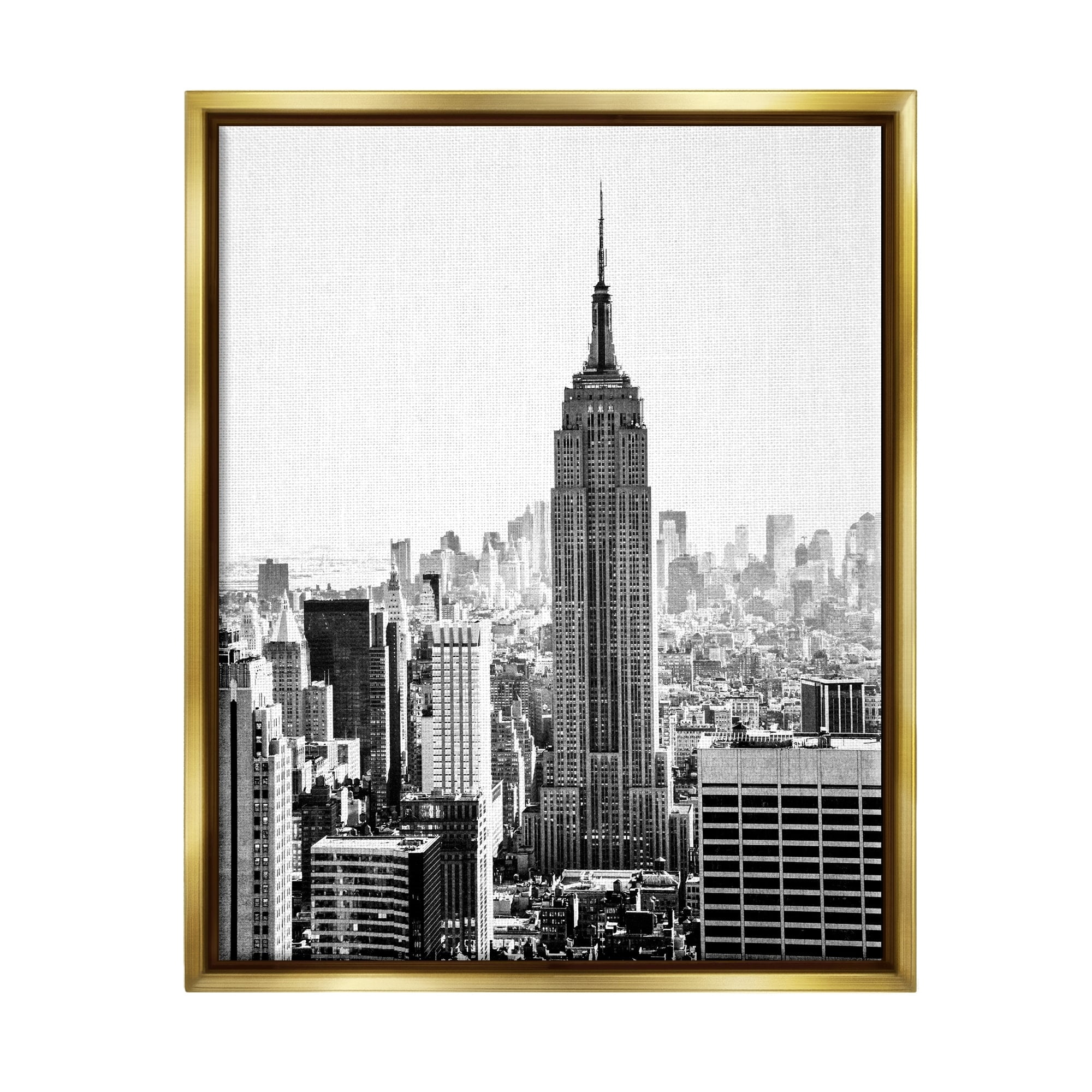 Stupell Industries New York Urban City Skyscrapers Downtown Skyline Photograph Metallic Gold Floating Framed Canvas Print Wall Art, Design by Bill Carson Photography