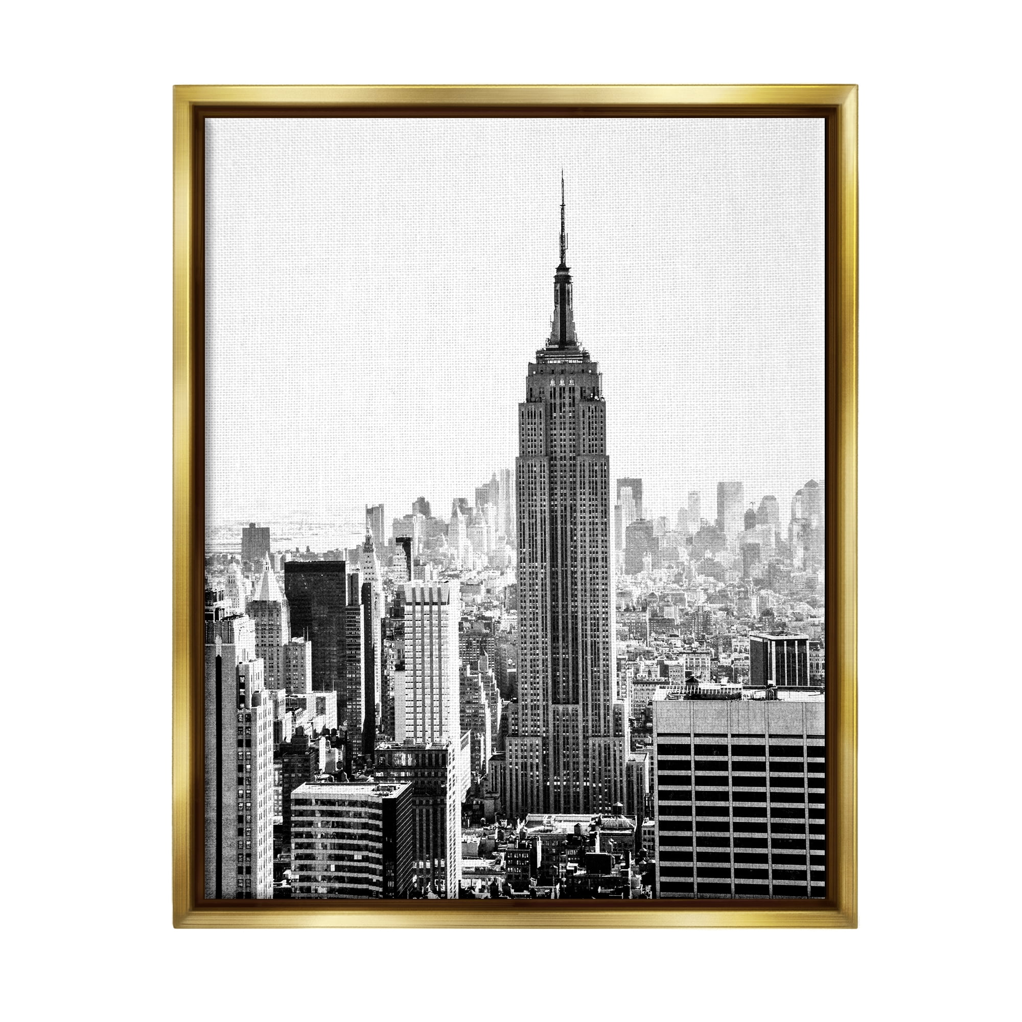 Stupell Industries New York Urban City Skyscrapers Downtown Skyline Photograph Metallic Gold Floating Framed Canvas Print Wall Art, Design by Bill Carson Photography