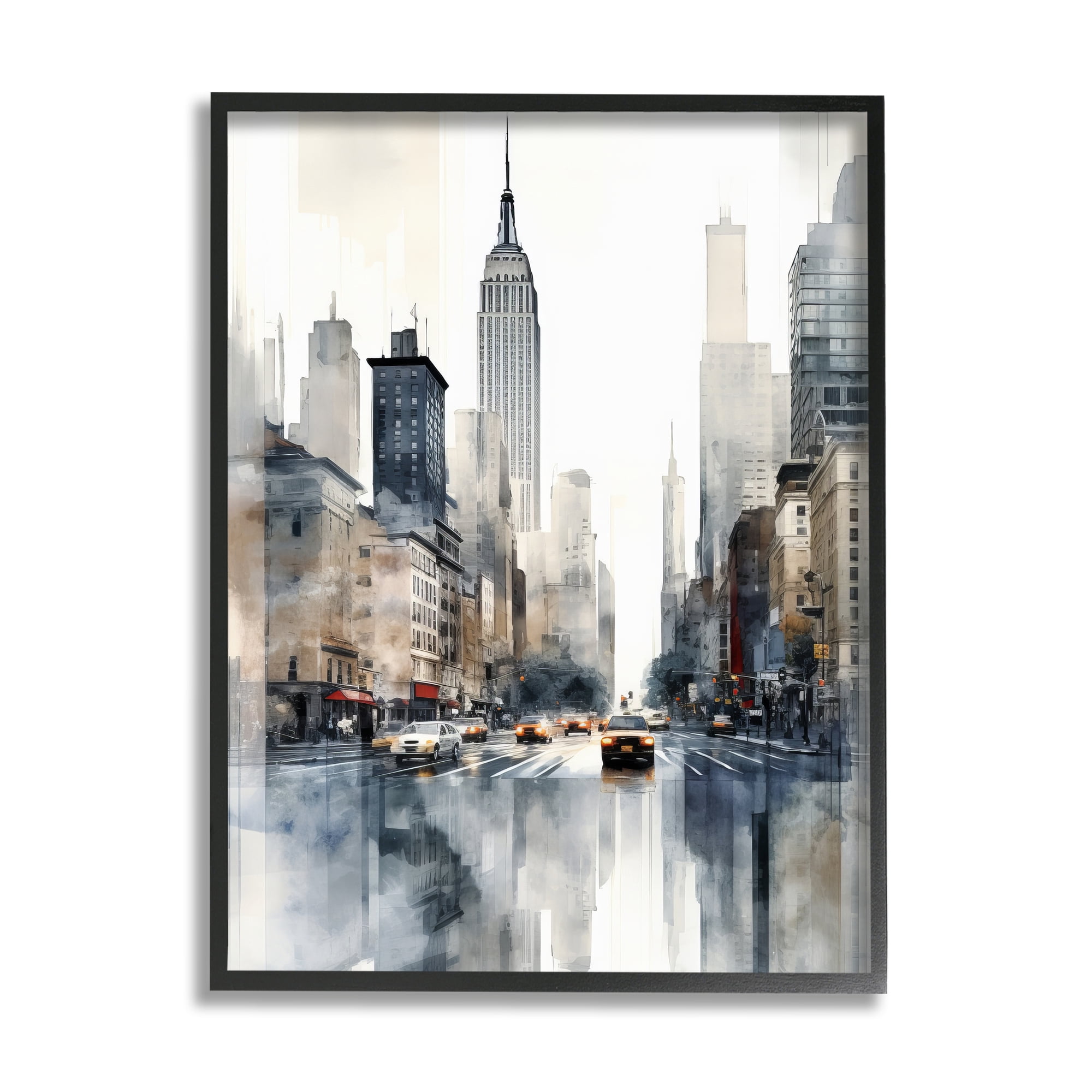 Stupell Industries New York Urban City Travel & Places Painting Black Framed Art Print Wall Art, 11 x 14