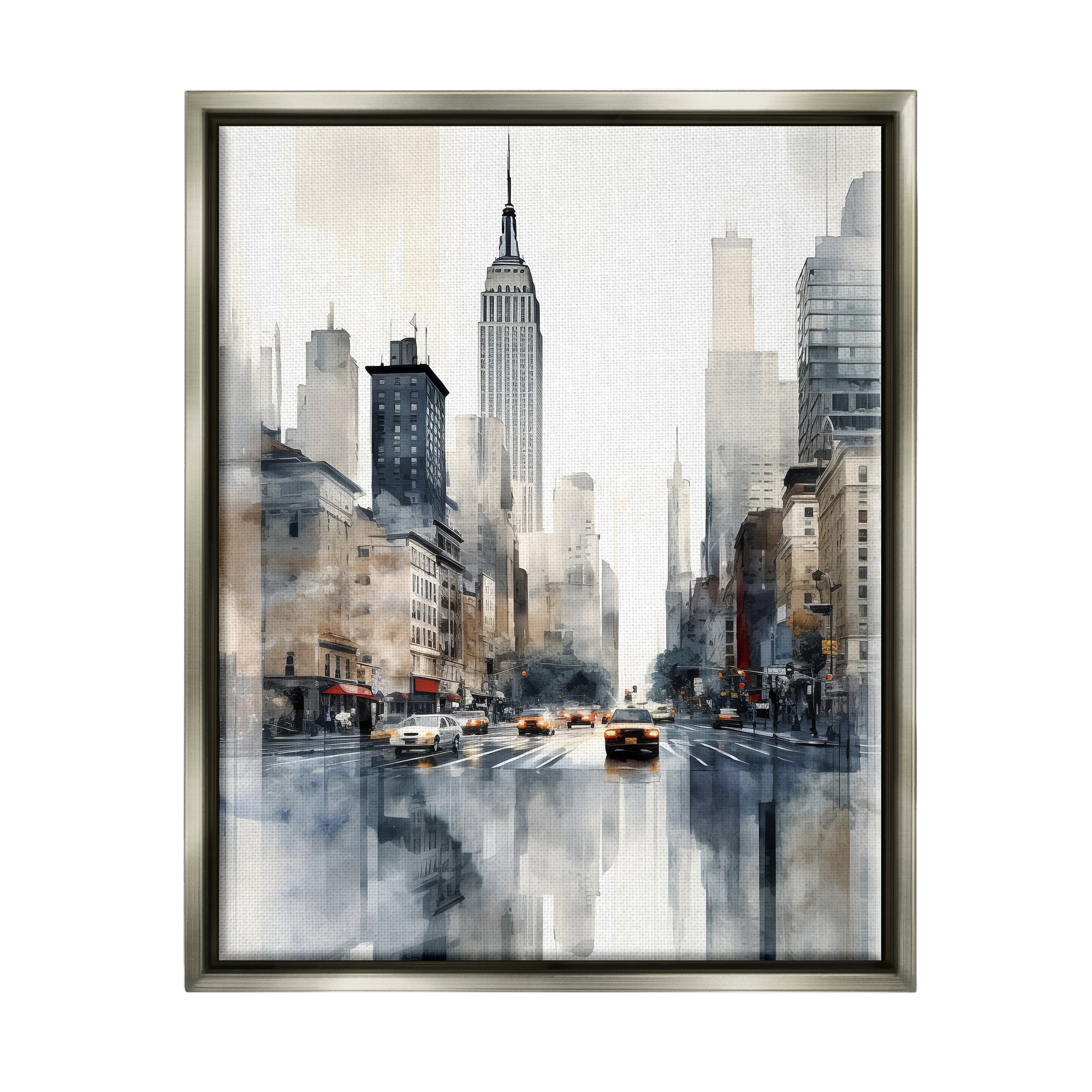 Stupell Industries New York Urban City Travel & Places Painting Gray Floater Framed Canvas Art Print Wall Art, 25 x 31
