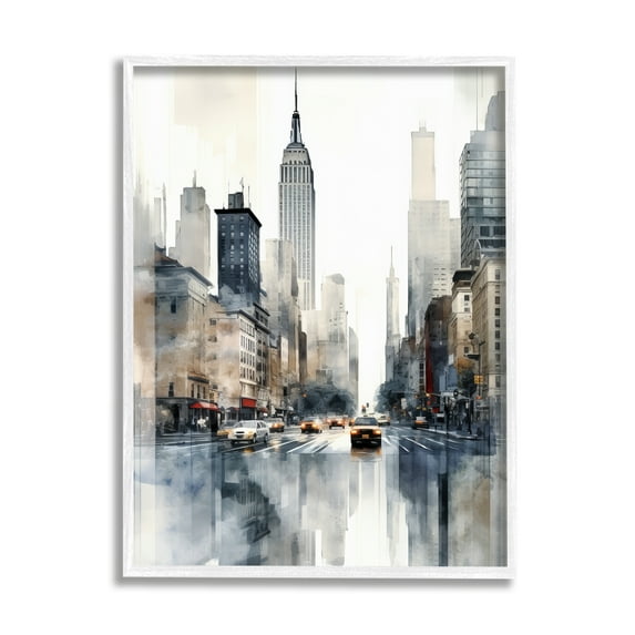 Stupell Industries New York Urban City Travel & Places Painting White Framed Art Print Wall Art, 16 x 20
