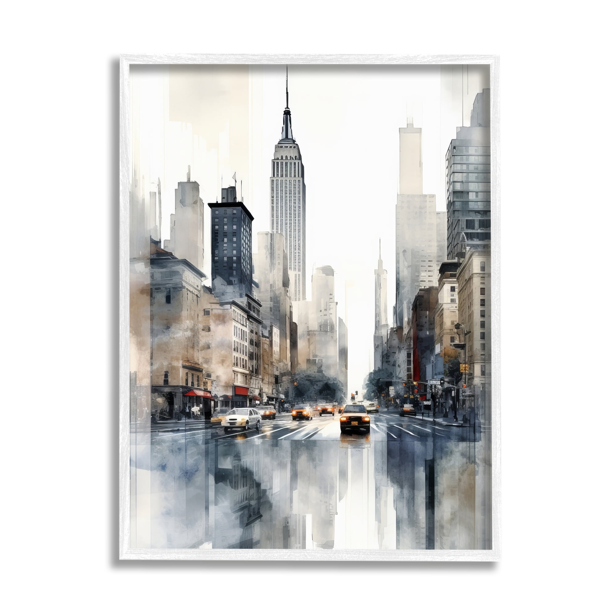 Stupell Industries New York Urban City Travel & Places Painting White Framed Art Print Wall Art, 24 x 30