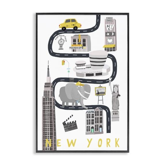 Stupell Industries New York Whimsical Travel City Cityscapes Painting Black Framed Art Print Wall Art, 20 x 30