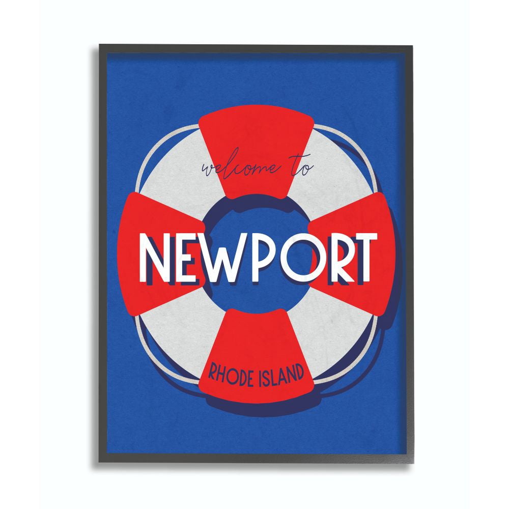 Stupell Industries Newport Beach Coast Ocean Blue Red Word Design Framed Giclee Texturized Art by Daphne Polselli