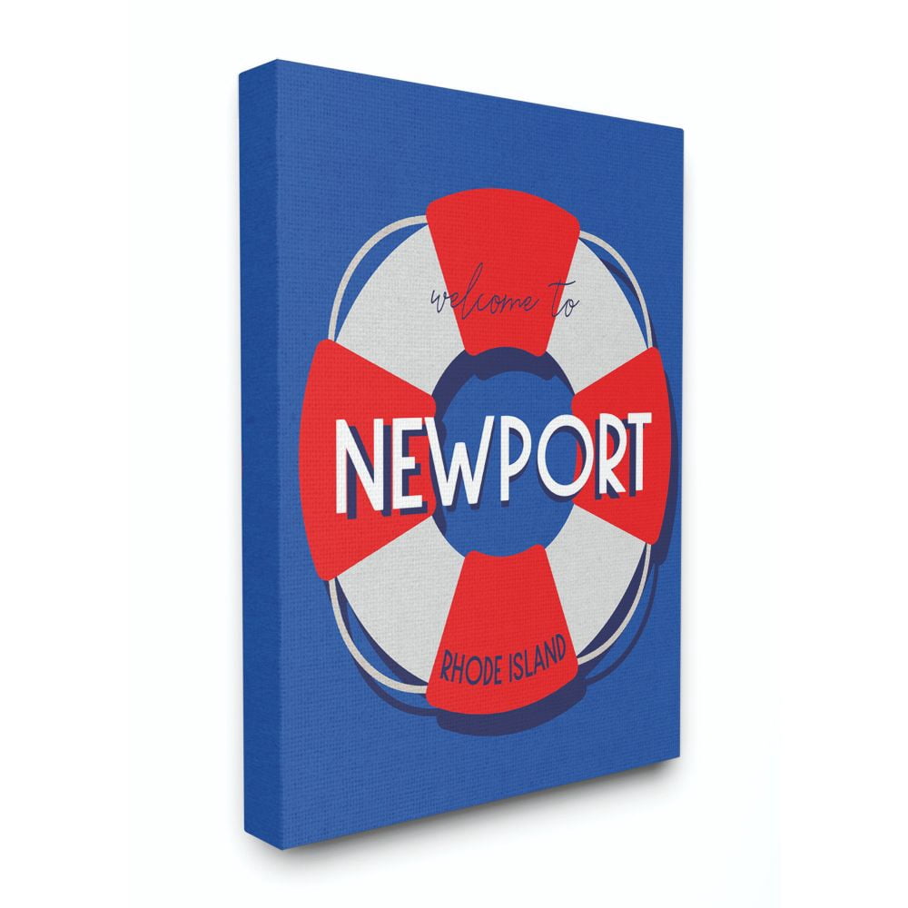 Stupell Industries Newport Beach Coast Ocean Blue Red Word Design Super Canvas Wall Art by Daphne Polselli