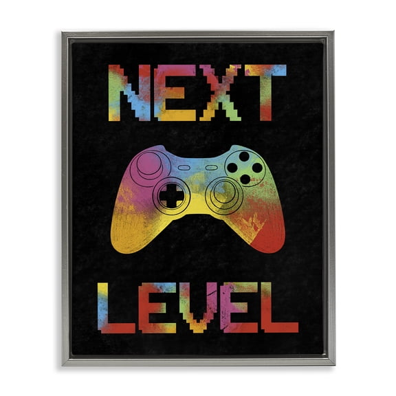 Stupell Industries Next Level Rainbow Splatter Gray Framed Floater Canvas Wall Art, design by Marcus Prime