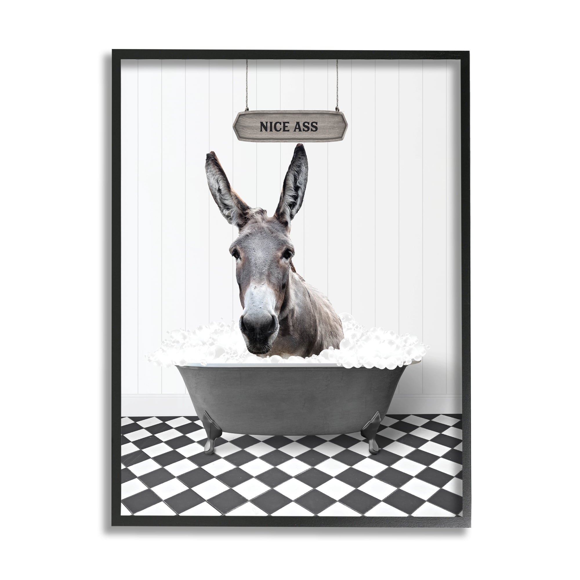 Stupell Industries Nice A** Bathroom Phrase Animals & Insects Painting Black Framed Art Print Wall Art, 16 x 20