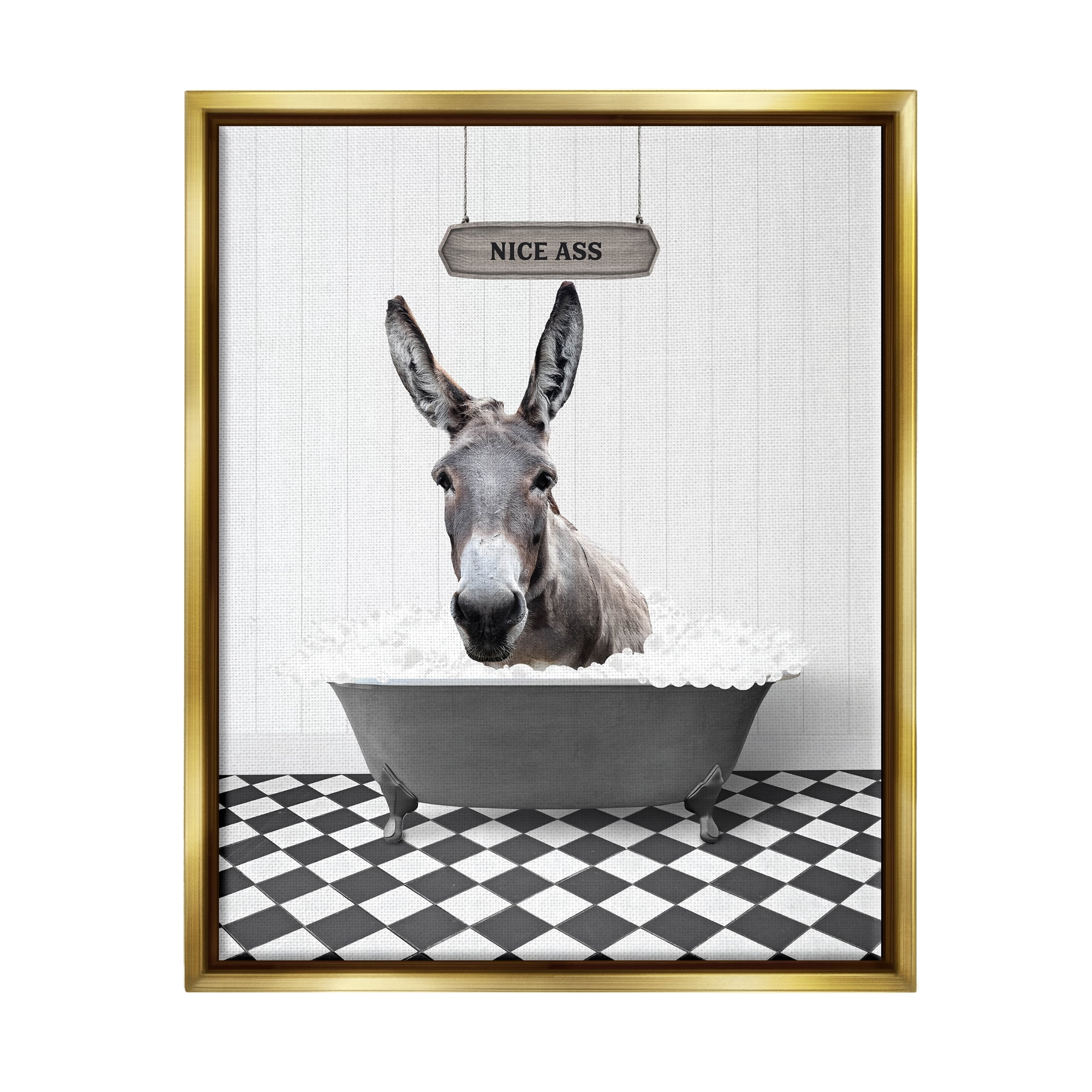 Stupell Industries Nice A** Bathroom Phrase Animals & Insects Painting Gold Floater Framed Art Print Wall Art, 17 x 21