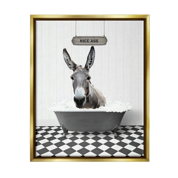 Stupell Industries Nice A** Bathroom Phrase Animals & Insects Painting Gold Floater Framed Art Print Wall Art, 17 x 21