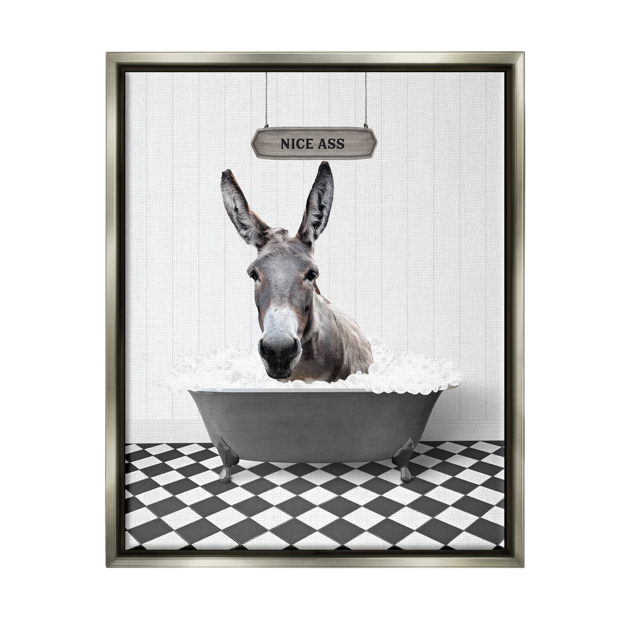 Stupell Industries Nice A** Bathroom Phrase Animals & Insects Painting Gray Floater Framed Art Print Wall Art, 25 x 31