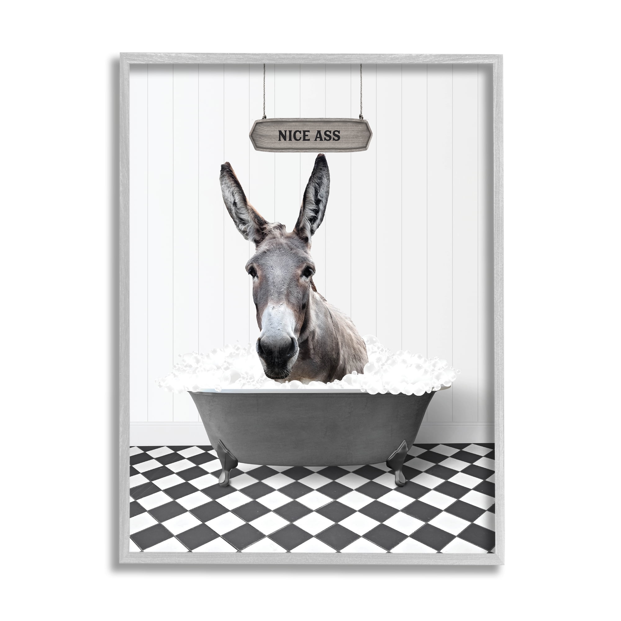 Stupell Industries Nice A** Bathroom Phrase Animals & Insects Painting Gray Framed Art Print Wall Art, 11 x 14