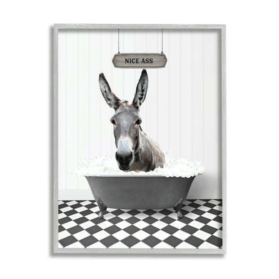 Stupell Industries Nice A** Bathroom Phrase Animals & Insects Painting Gray Framed Art Print Wall Art, 24 x 30