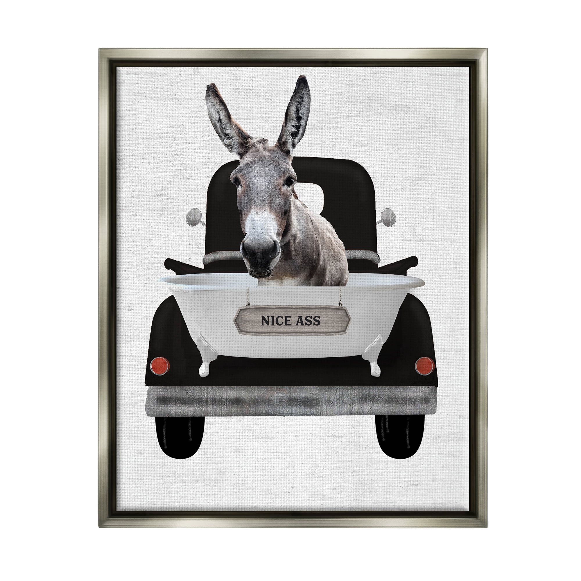 Stupell Industries Nice A** Donkey Phrase Animals & Insects Painting Gray Floater Framed Art Print Wall Art, 25 x 31