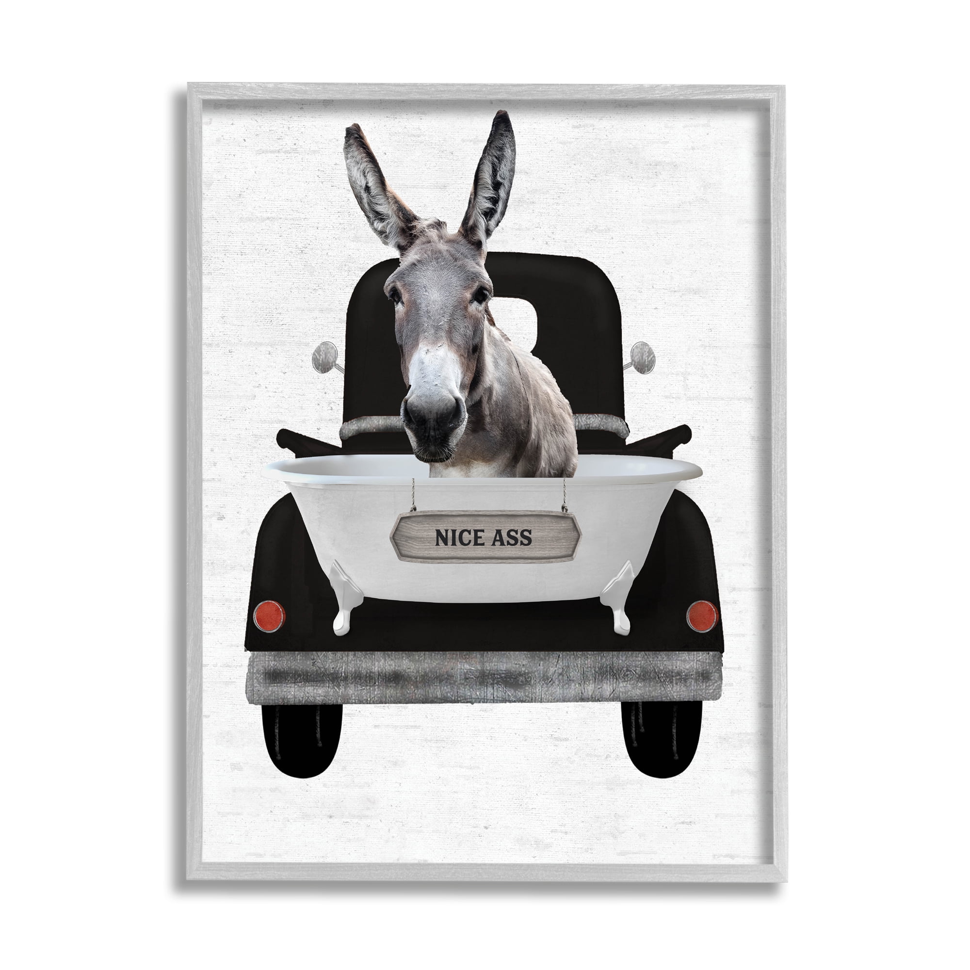 Stupell Industries Nice A** Donkey Phrase Animals & Insects Painting Gray Framed Art Print Wall Art, 11 x 14