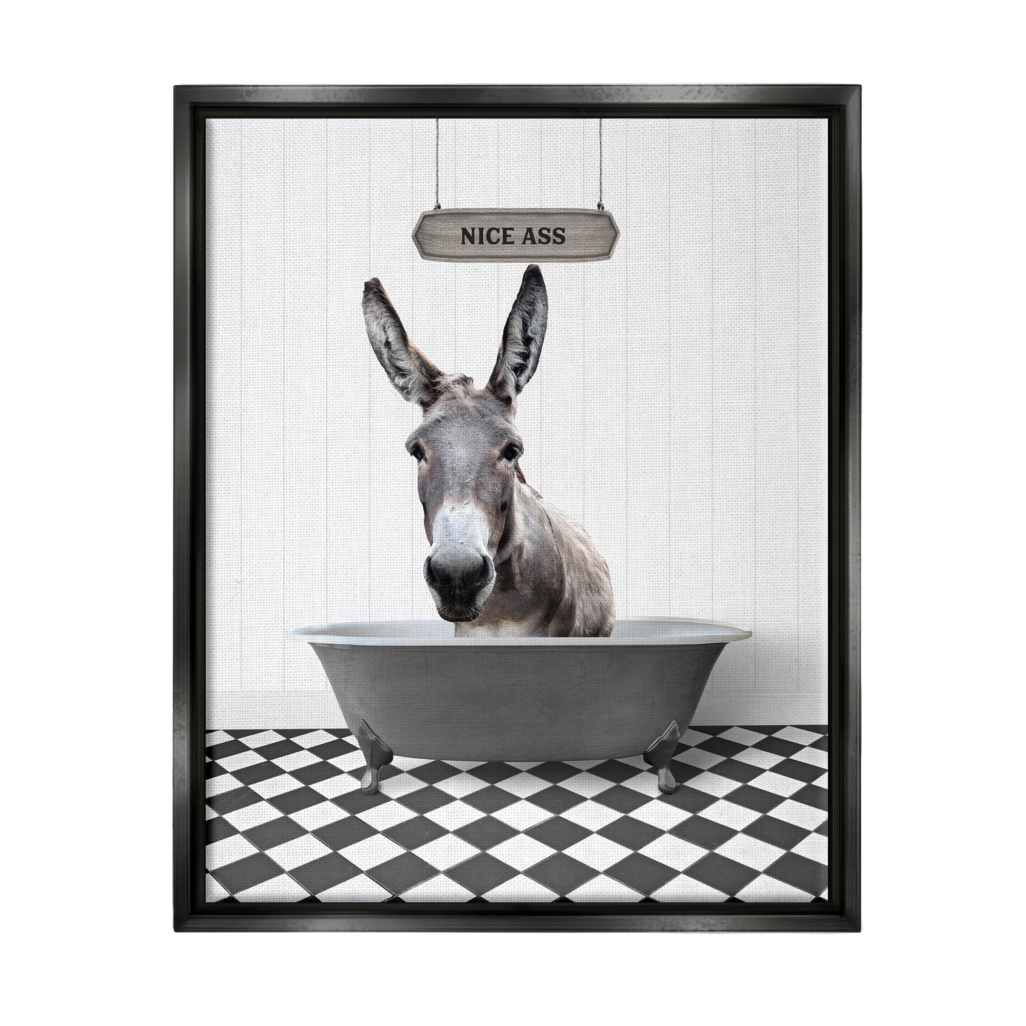 Stupell Industries Nice A** Funny Donkey Animals & Insects Painting Black Floater Framed Art Print Wall Art, 17 x 21