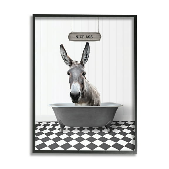 Stupell Industries Nice A** Funny Donkey Animals & Insects Painting Black Framed Art Print Wall Art, 11 x 14