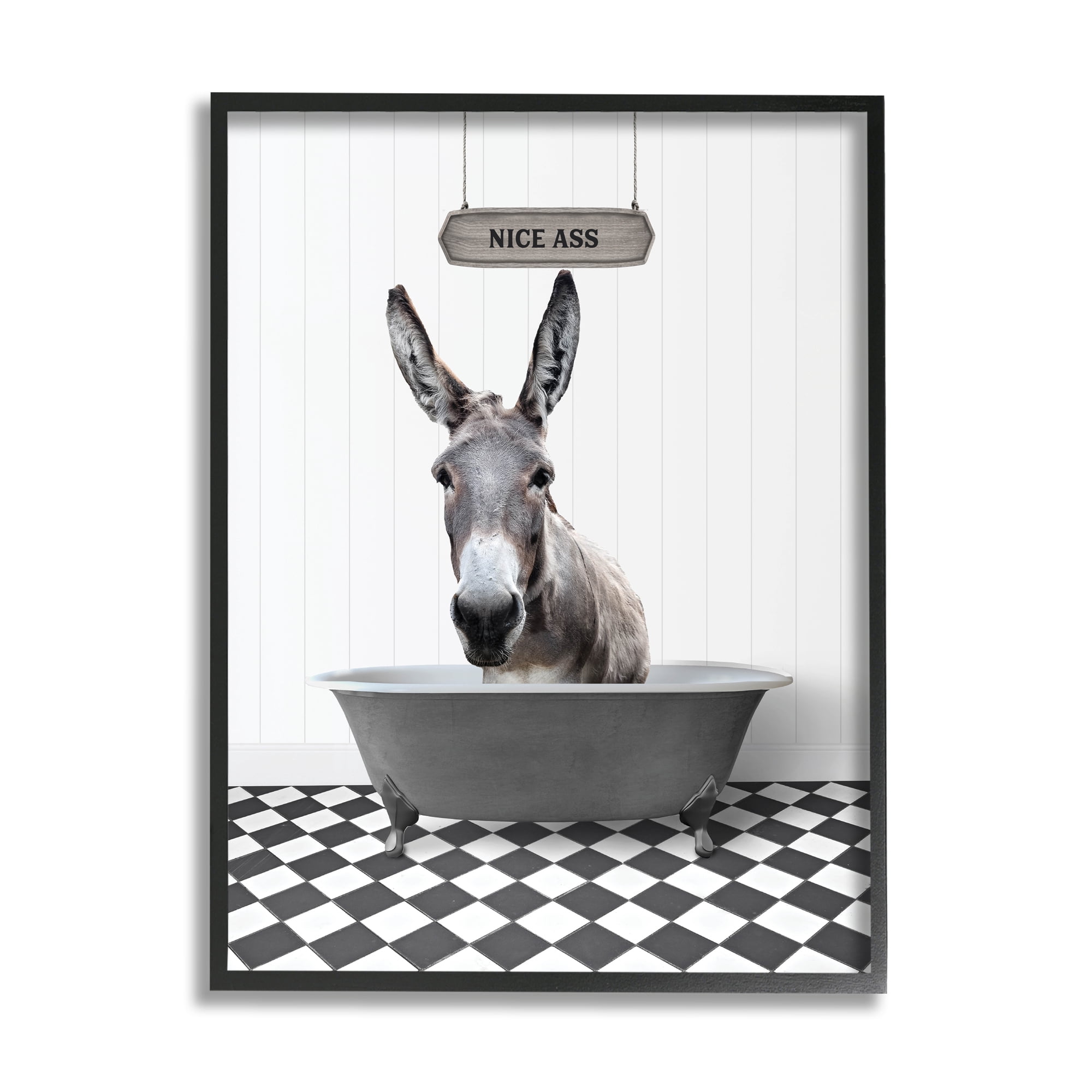 Stupell Industries Nice A** Funny Donkey Animals & Insects Painting Black Framed Art Print Wall Art, 24 x 30