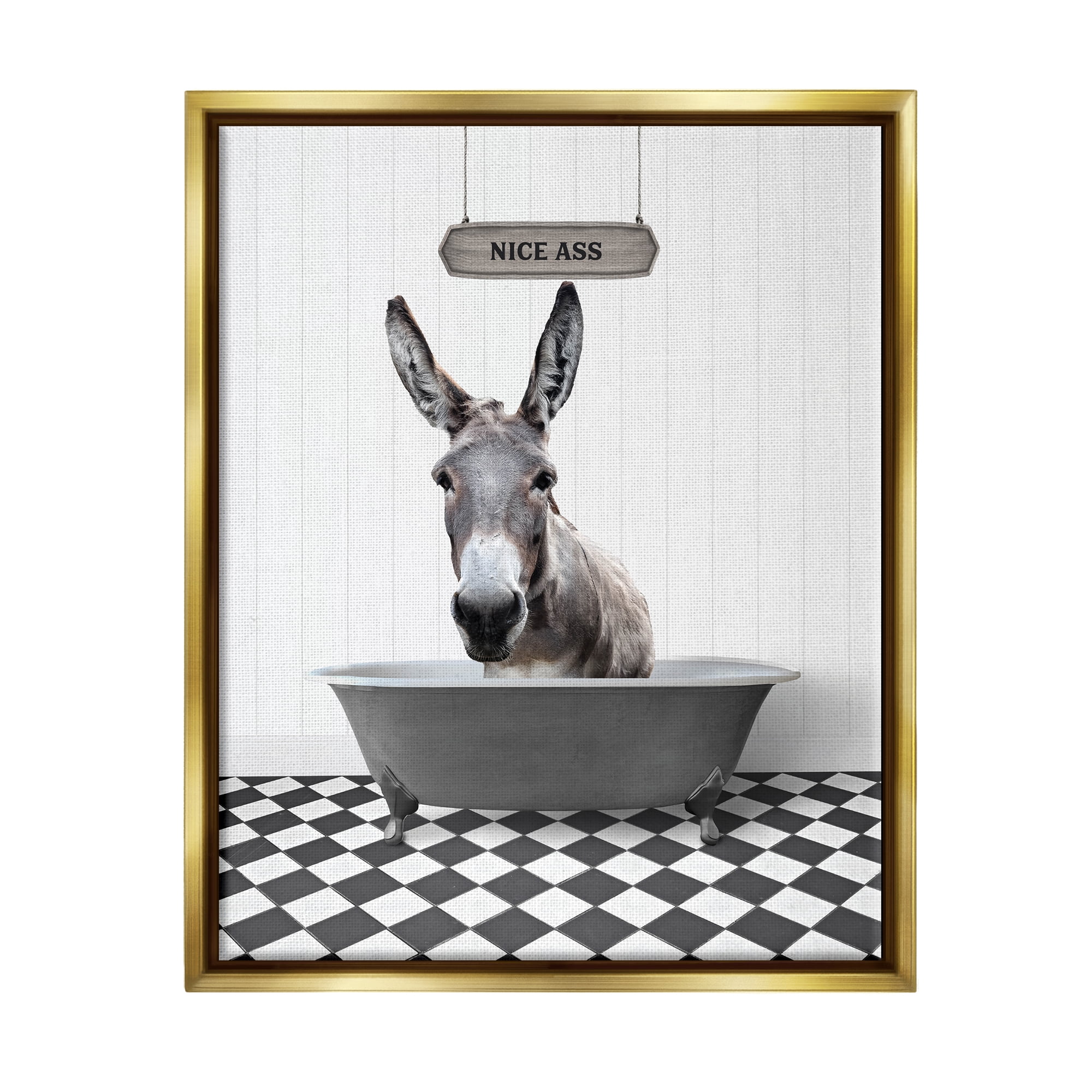 Stupell Industries Nice A** Funny Donkey Animals & Insects Painting Gold Floater Framed Art Print Wall Art, 17 x 21