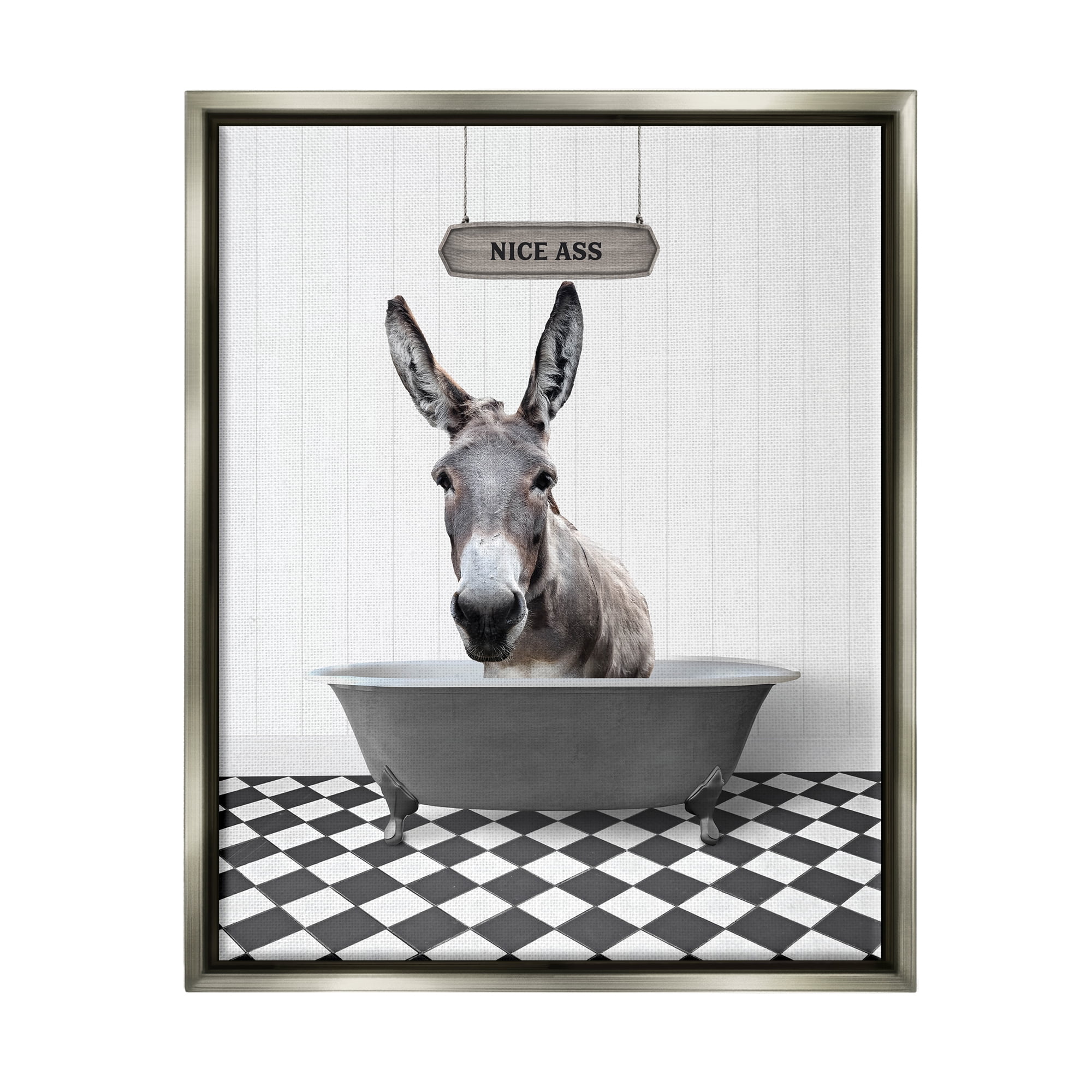Stupell Industries Nice A** Funny Donkey Animals & Insects Painting Gray Floater Framed Art Print Wall Art, 25 x 31