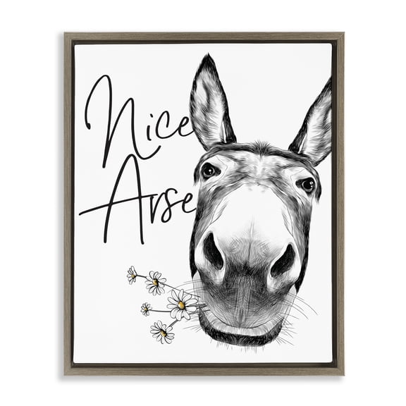 Stupell Industries Nice Arse Donkey Pun Animals & Insects Painting Brown Floater Framed Canvas Art Print Wall Art, 17 x 21