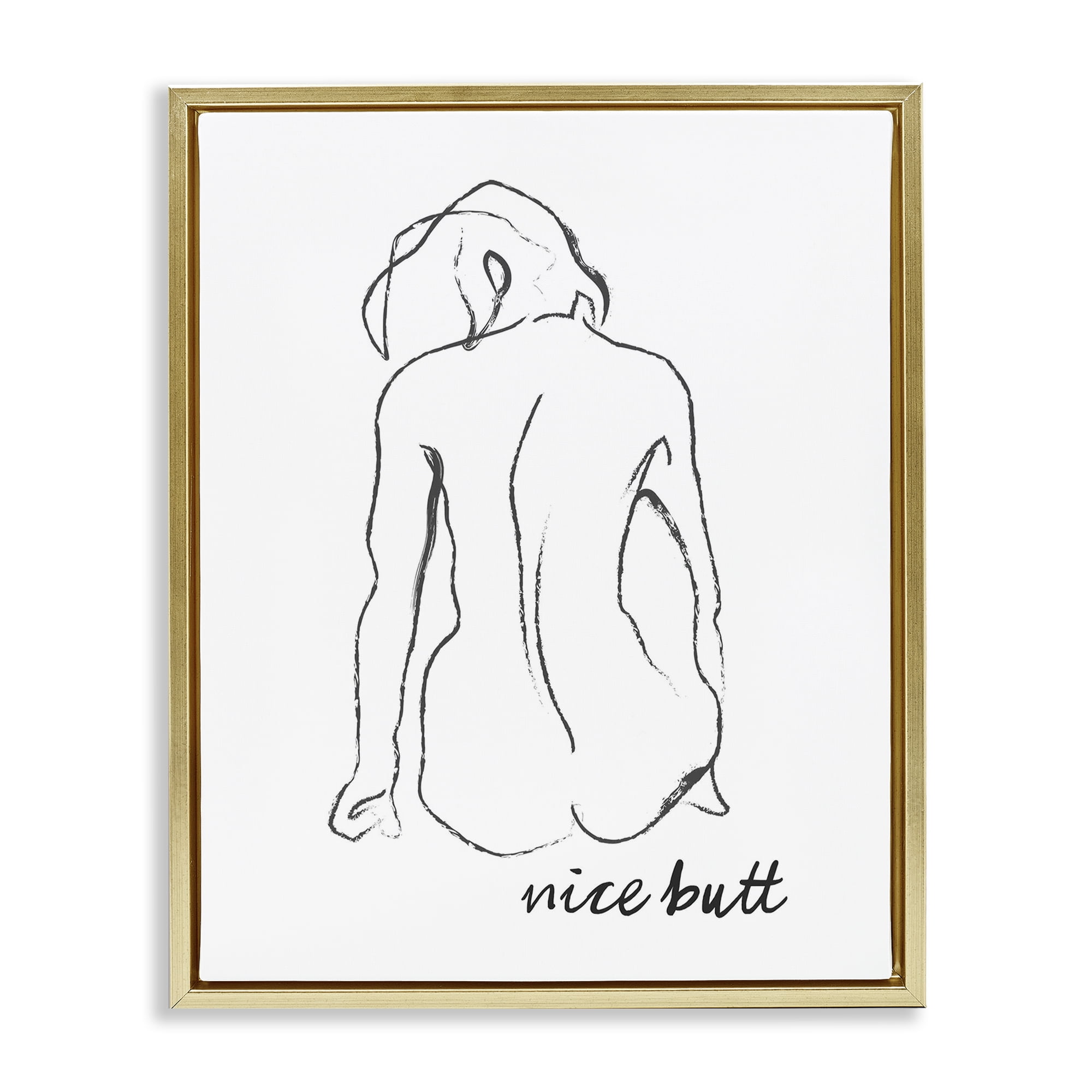 Stupell Industries Nice Butt Bathroom Refresh Gold Framed Floater Canvas Wall Art, design by Lettered and Lined
