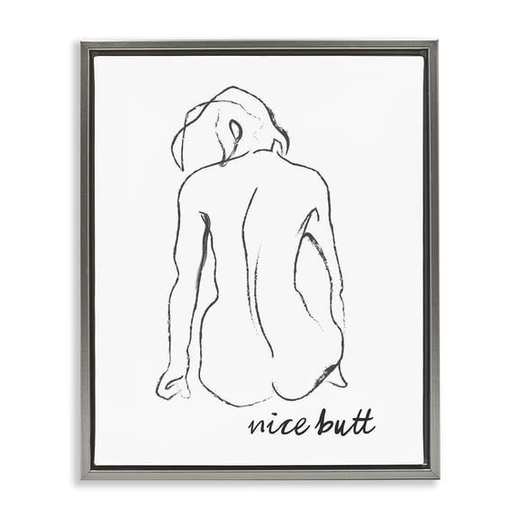 Stupell Industries Nice Butt Bathroom Refresh Gray Framed Floater Canvas Wall Art, design by Lettered and Lined