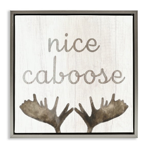 Nice Caboose Bathroom Moose Antlers Gray Floating Frame Canvas Art, 25 x 25, Made In USA
