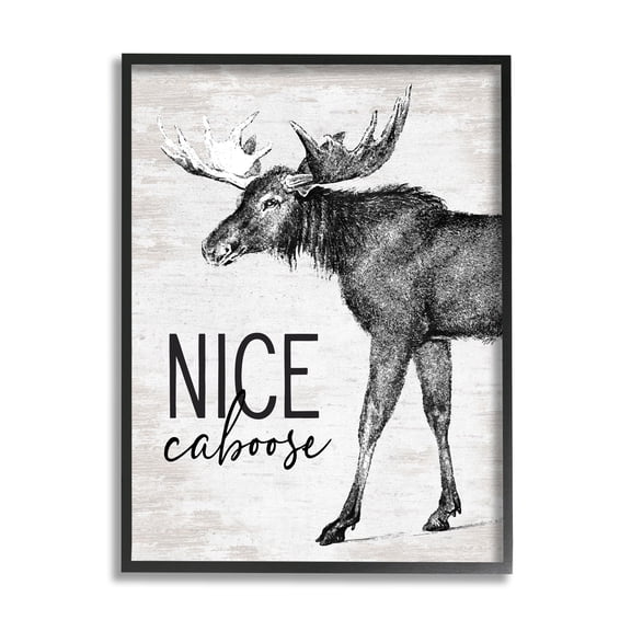 Stupell Industries Nice Caboose Lake House Bathroom Humor Moose Graphic Art Black Framed Art Print Wall Art, Design by Lettered and Lined