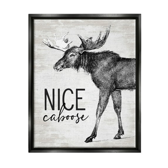 Stupell Industries Nice Caboose Lake House Bathroom Humor Moose Graphic Art Jet Black Floating Framed Canvas Print Wall Art, Design by Lettered and Lined