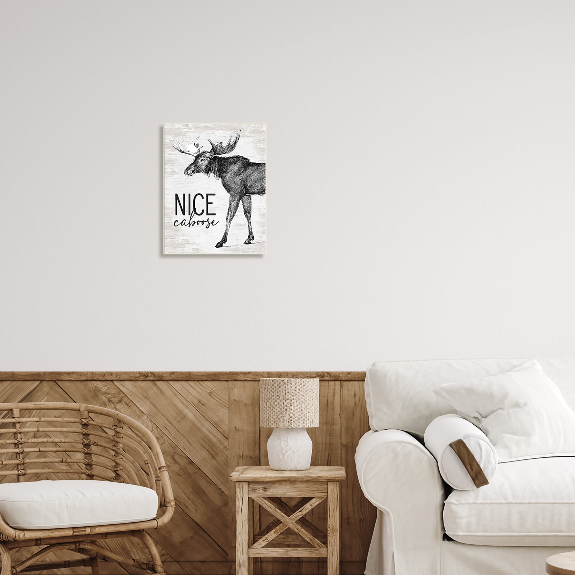 Stupell Industries Nice Caboose Lake House Bathroom Humor Moose Graphic Art Unframed Art Print Wall Art, Design by Lettered and Lined