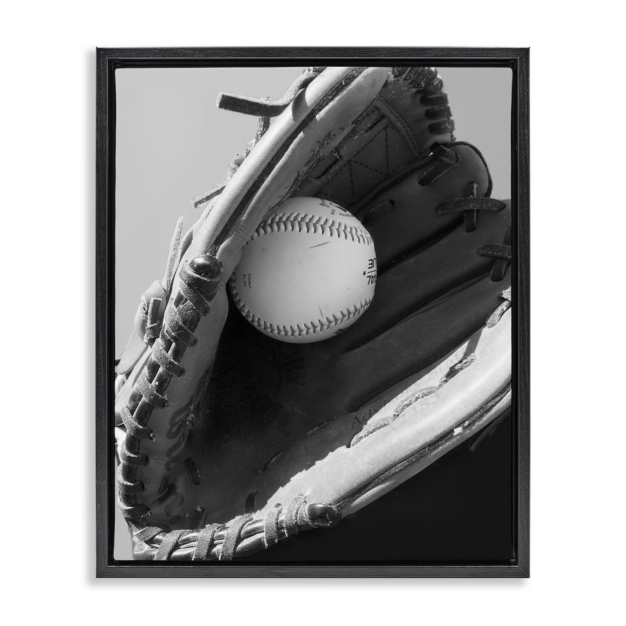 Stupell Industries Nice Catch Baseball Black Framed Floater Canvas Wall Art, design by Marcus Prime