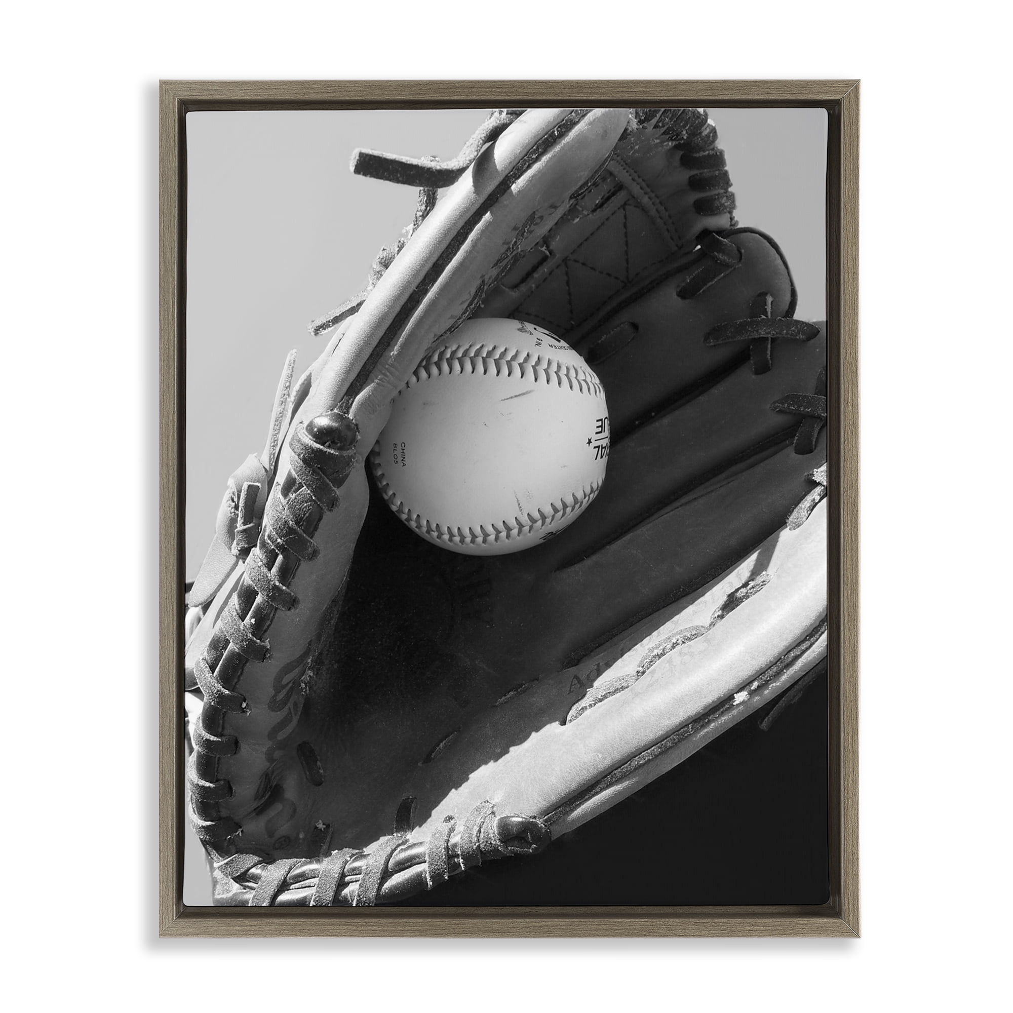 Stupell Industries Nice Catch Baseball Brown Framed Floater Canvas Wall Art, design by Marcus Prime