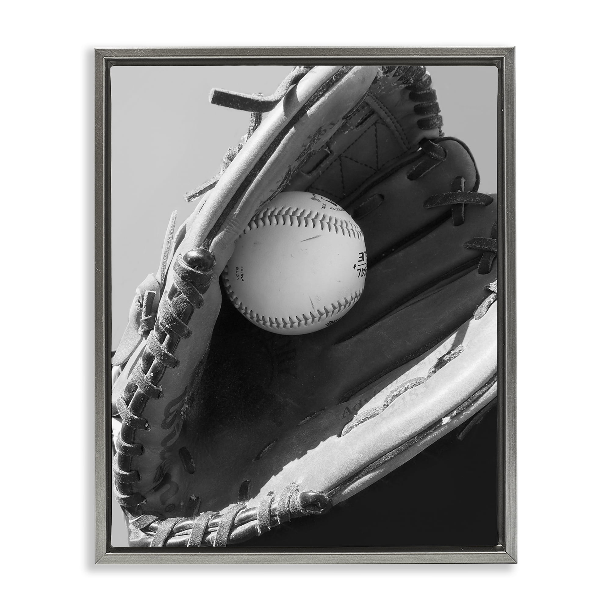 Stupell Industries Nice Catch Baseball Gray Framed Floater Canvas Wall Art, design by Marcus Prime