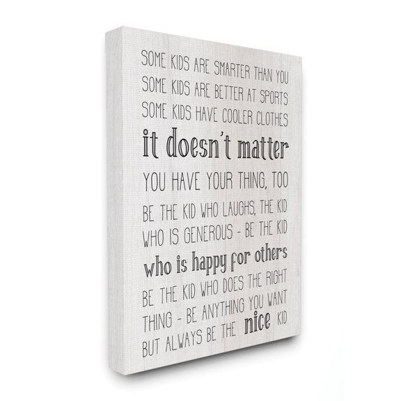 Stupell Industries Be The Nice Kid Inspirational Family Wood Textured Word Design Graphic Art Gallery-Wrapped Canvas Print Wall Art, 36x48, by Daphne Polselli
