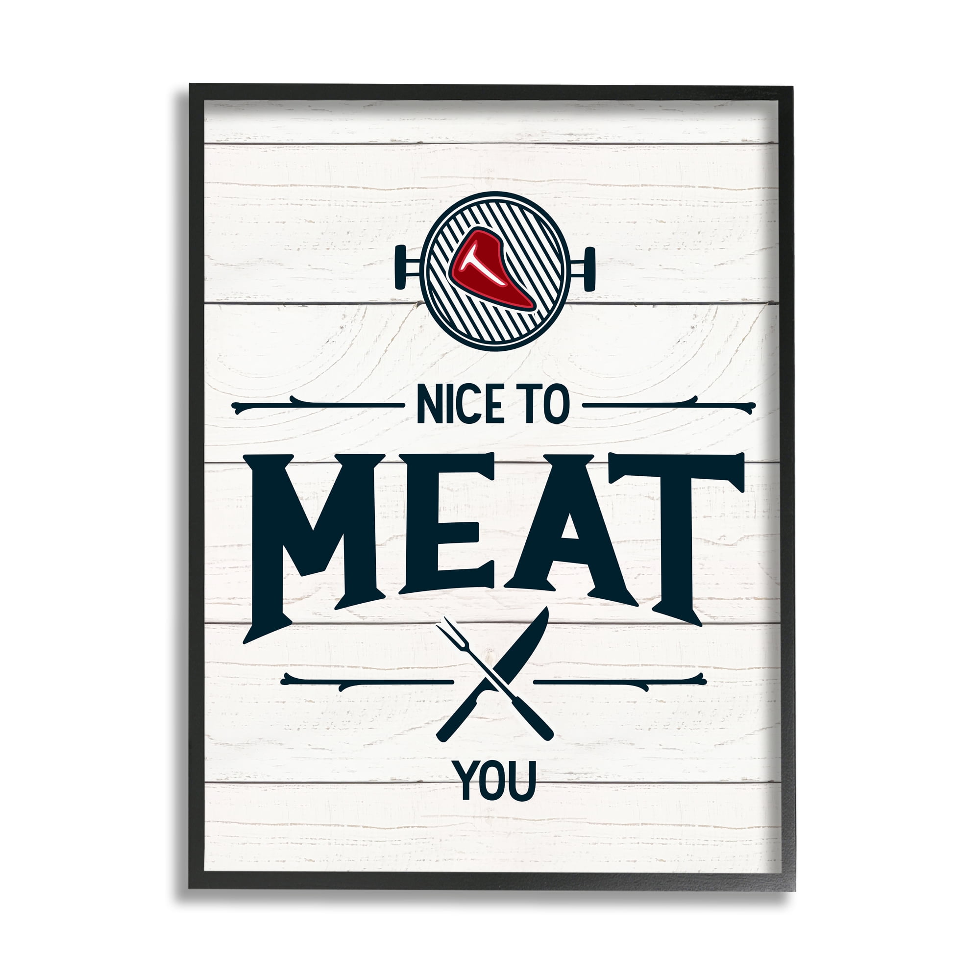 Stupell Industries Nice to Meat You Phrase Funny BBQ Pun Food & Beverage Painting Black Framed Art Print Wall Art, 16 x 20