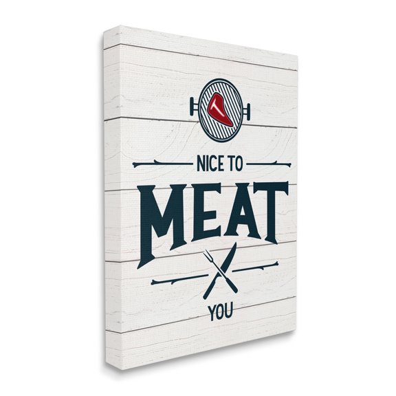 Stupell Industries Nice to Meat You Phrase Funny BBQ Pun Food & Beverage Painting Gallery Wrapped Canvas Print Wall Art, 16 x 20