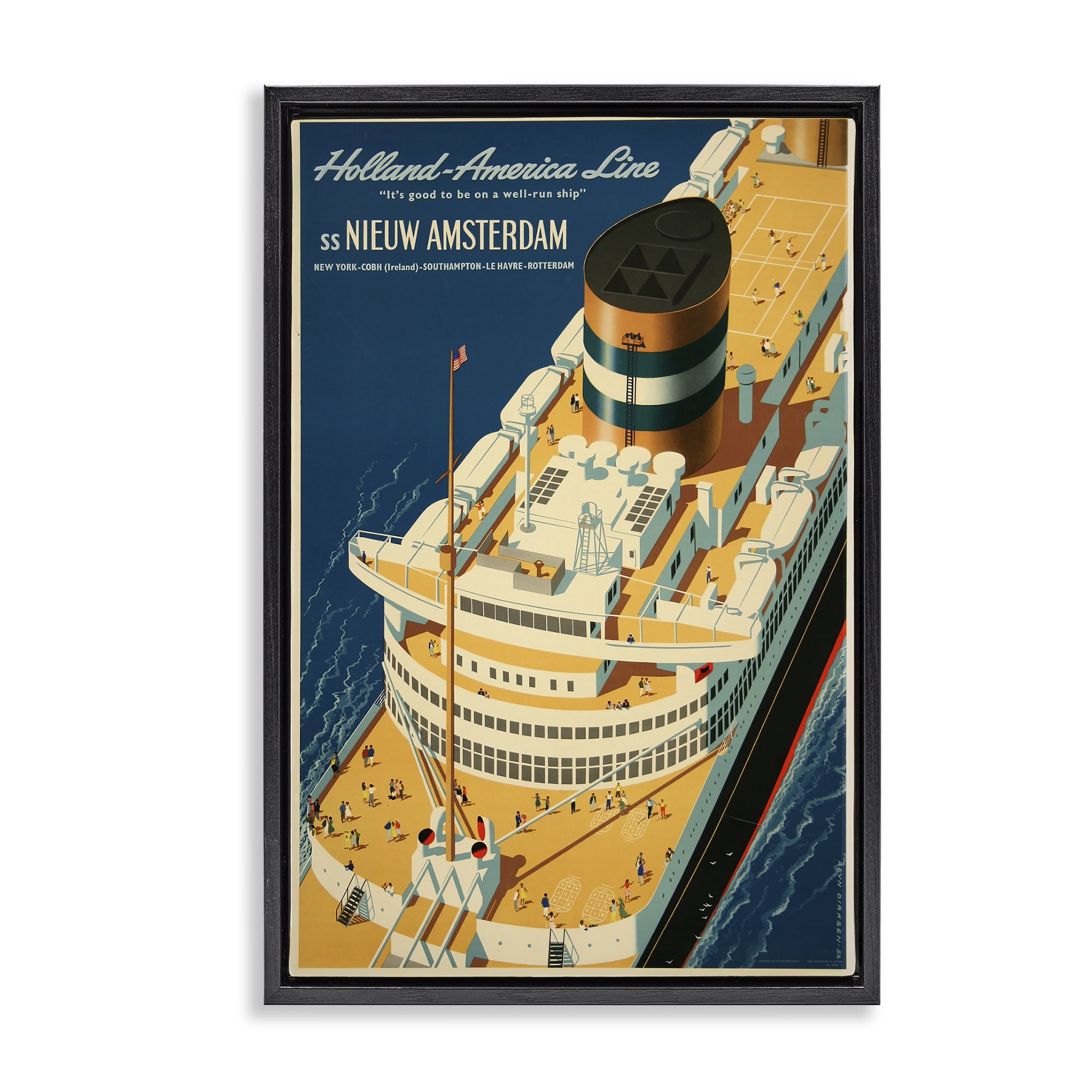 Stupell Industries Nieuw Amsterdam Cruise Ship Black Framed Floater Canvas Wall Art, design by Vintage Posters