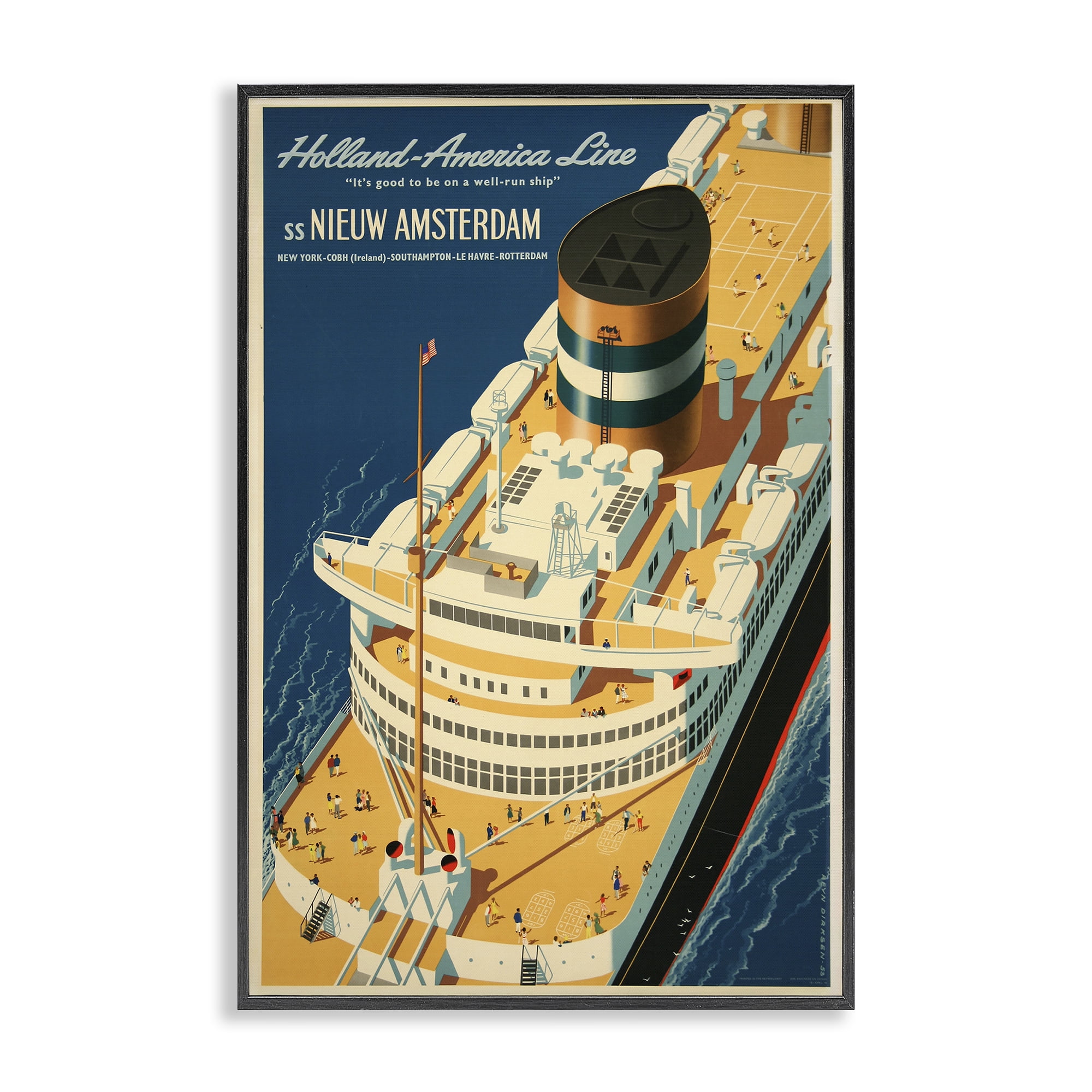 Stupell Industries Nieuw Amsterdam Cruise Ship Black Framed Giclee Art, design by Vintage Posters