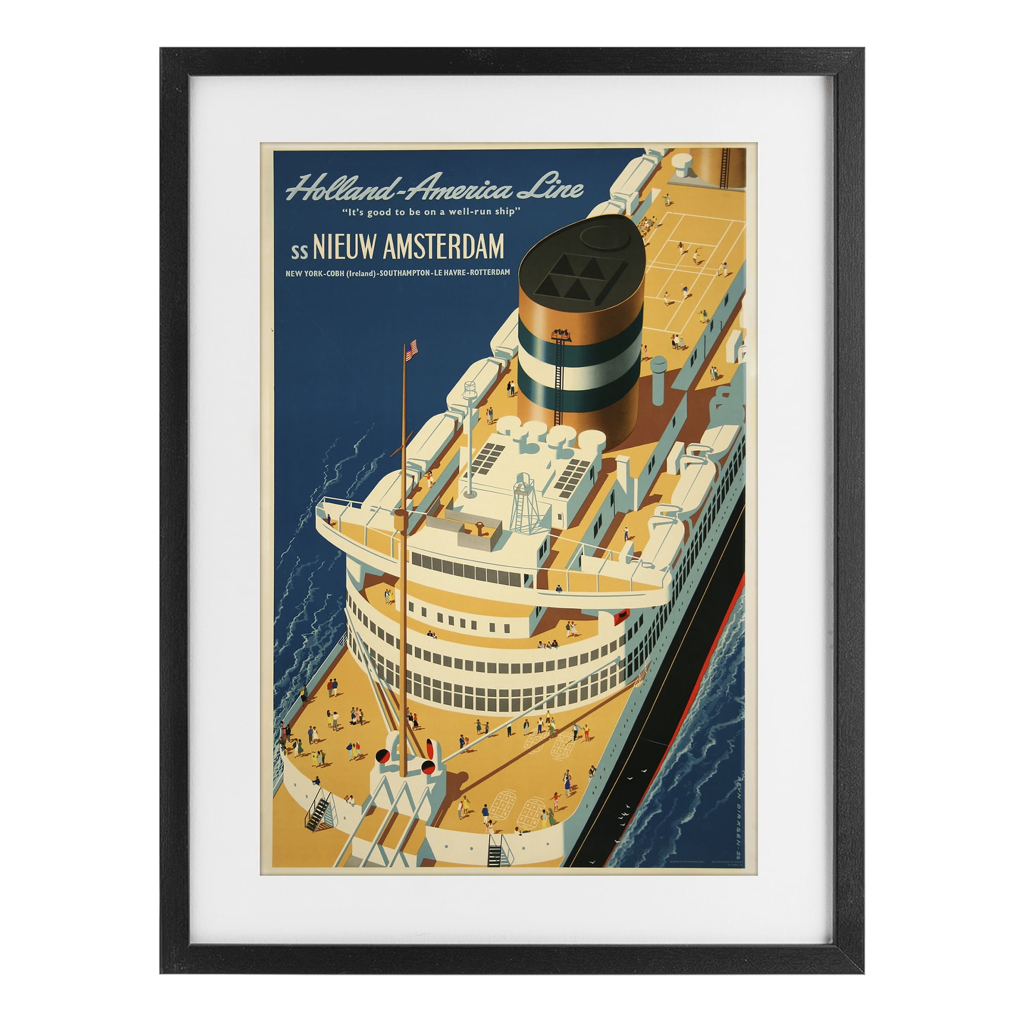 Stupell Industries Nieuw Amsterdam Cruise Ship Black Framed Print Under Glass, design by Vintage Posters
